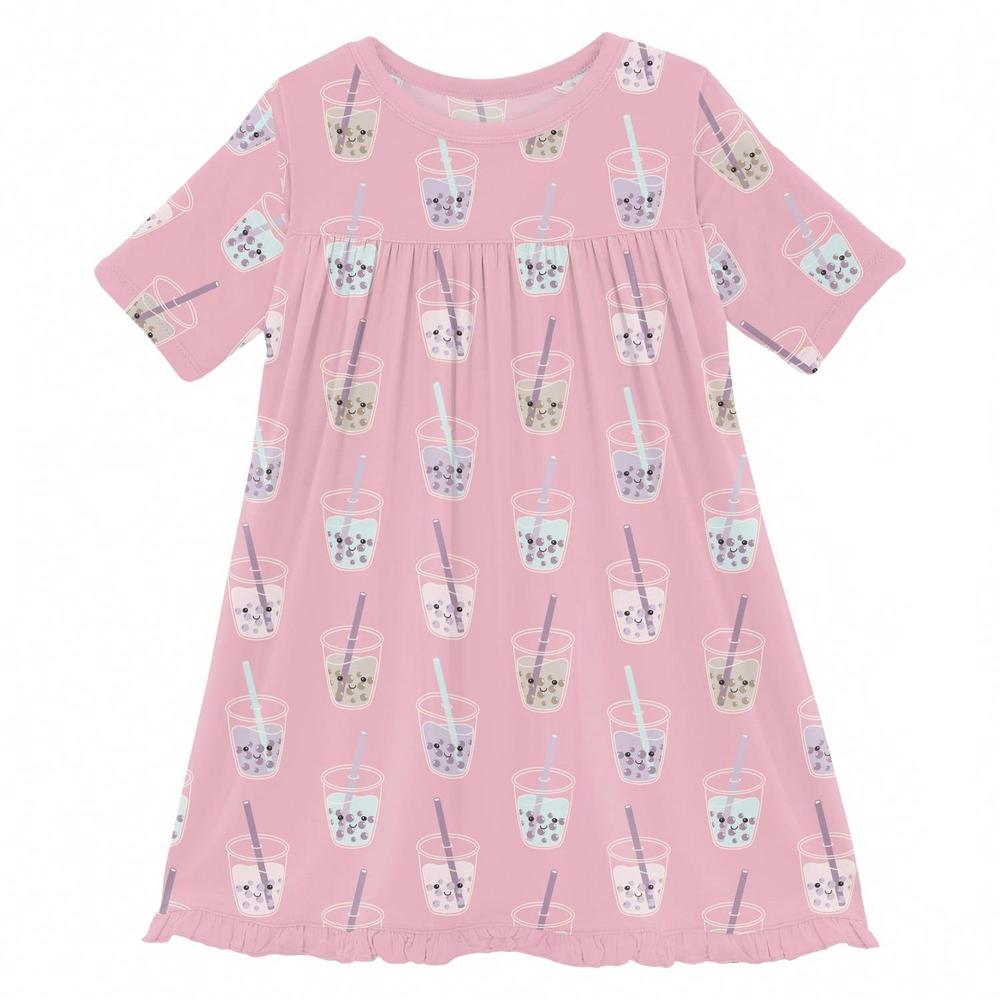 NEW KICKEE girl's classic short sleeve swing dress in cake pop boba